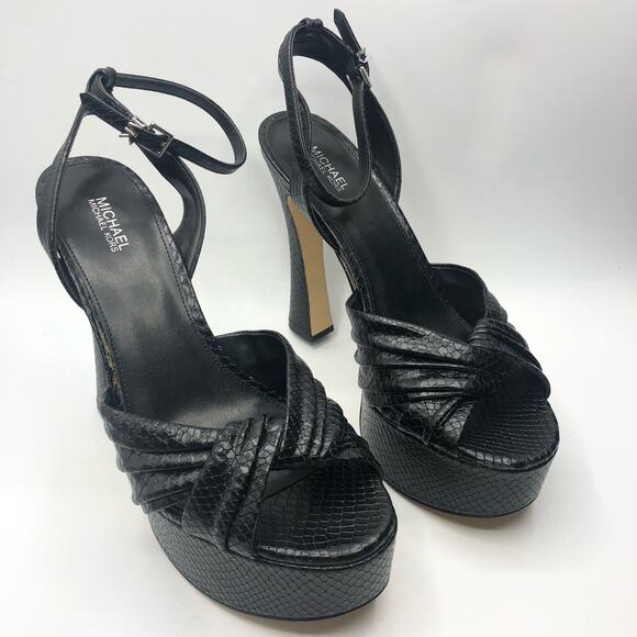 Michael Kors Selena Snake Embossed Leather Platform Sandal Black Size 9 M - Picture 5 of 10
